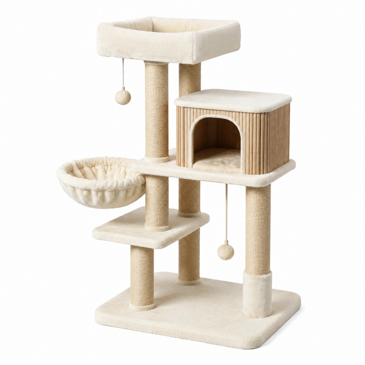 Arbre à chat en bois, polyester et sisal beige 140 cm