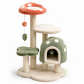 Arbre à chat en bois et peluche beige, rouge et vert 120 cm