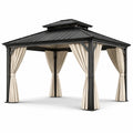 Pavillon en métal noir avec rideaux en polyester beige