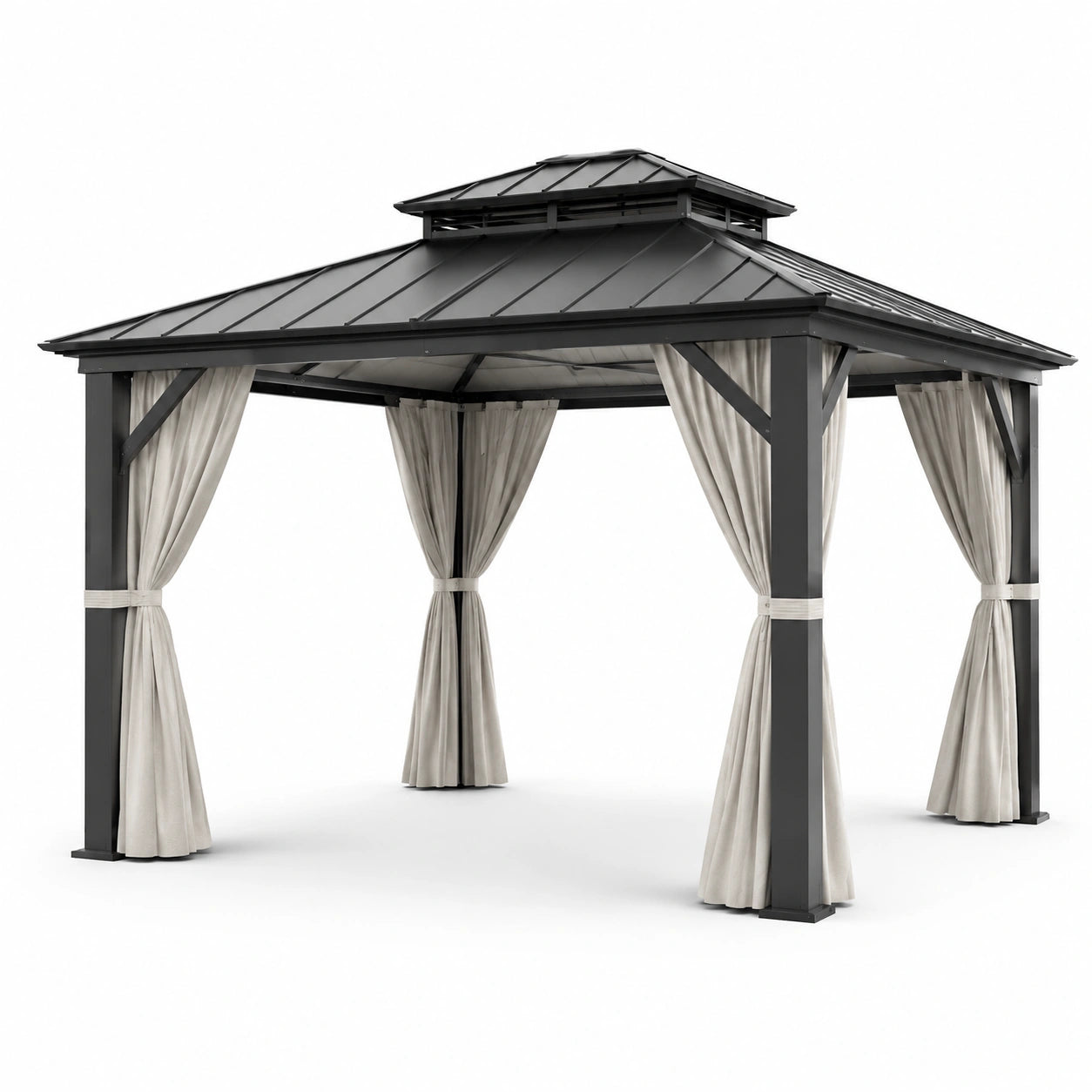 Pavillon en aluminium avec toit en acier galvanisé et rideaux en polyester, 3x3x2.7m