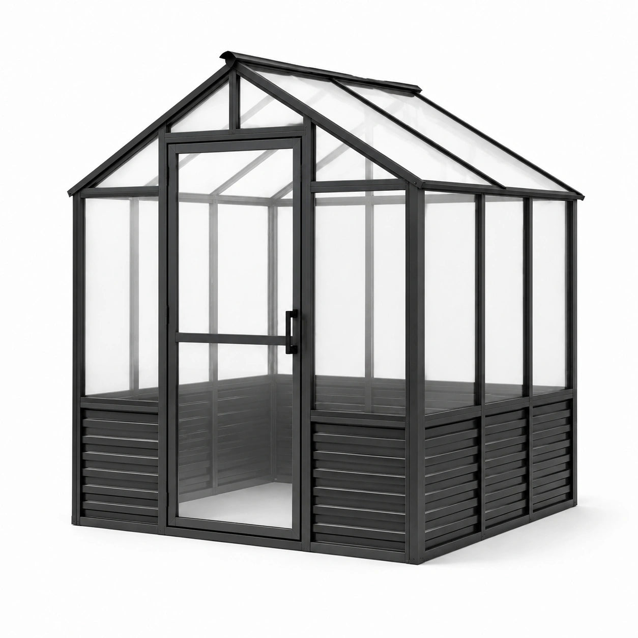 Serre en aluminium noir avec panneaux en polycarbonate