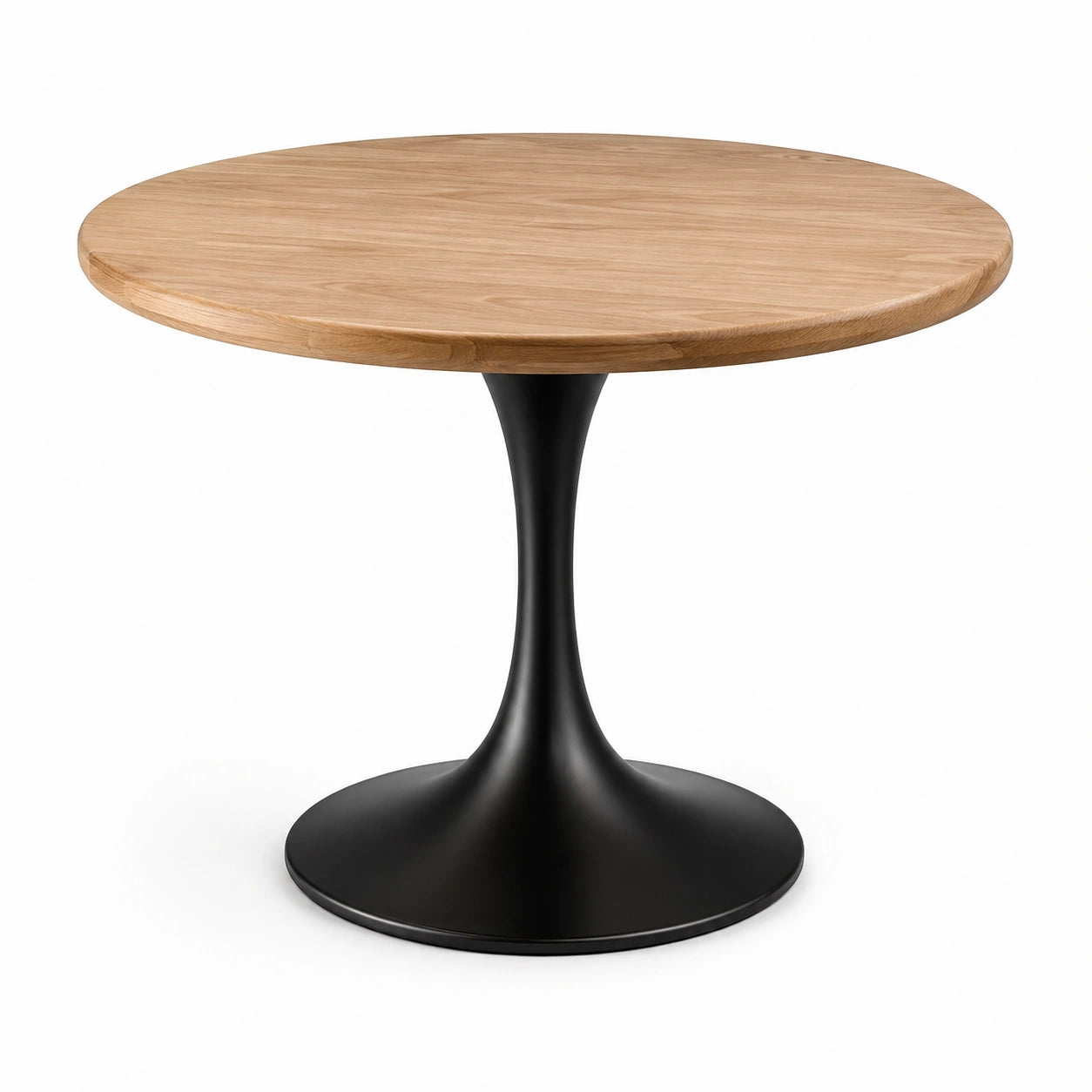 Table ronde en bois de chêne et métal noir, diamètre 120 cm