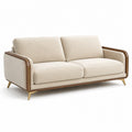 Canapé 2 places en tissu beige avec structure en bois et pieds métalliques