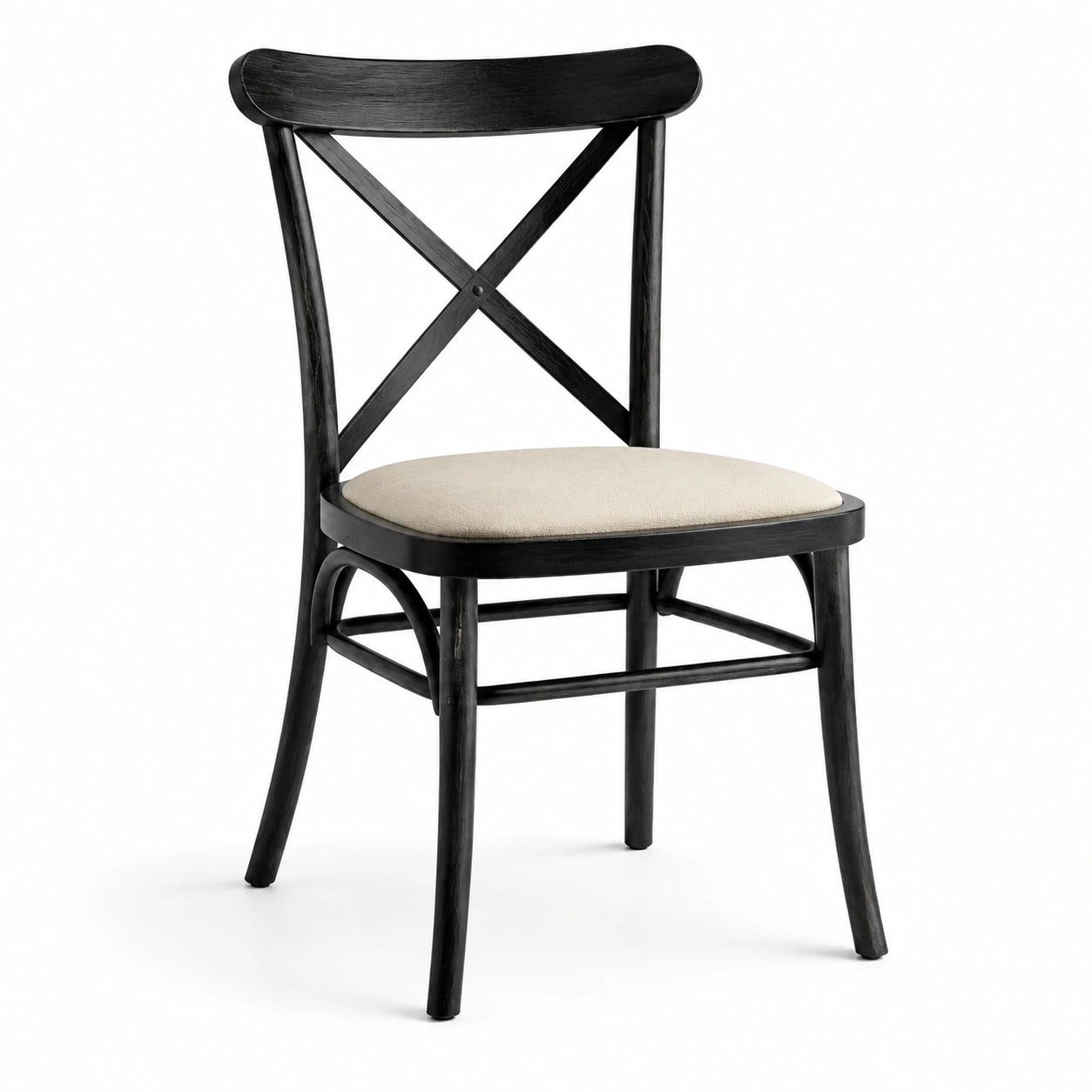 Chaise en bois noir avec assise en tissu polyester beige