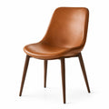 Chaise en cuir synthétique marron avec pieds en bois de noyer