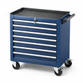 Chariot à outils 7 tiroirs en métal bleu avec roulettes verrouillables