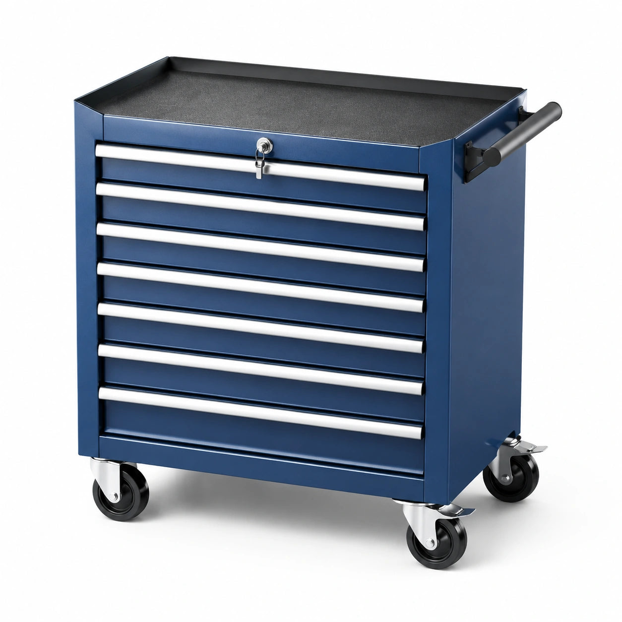 Chariot à outils 7 tiroirs en métal bleu avec roulettes verrouillables