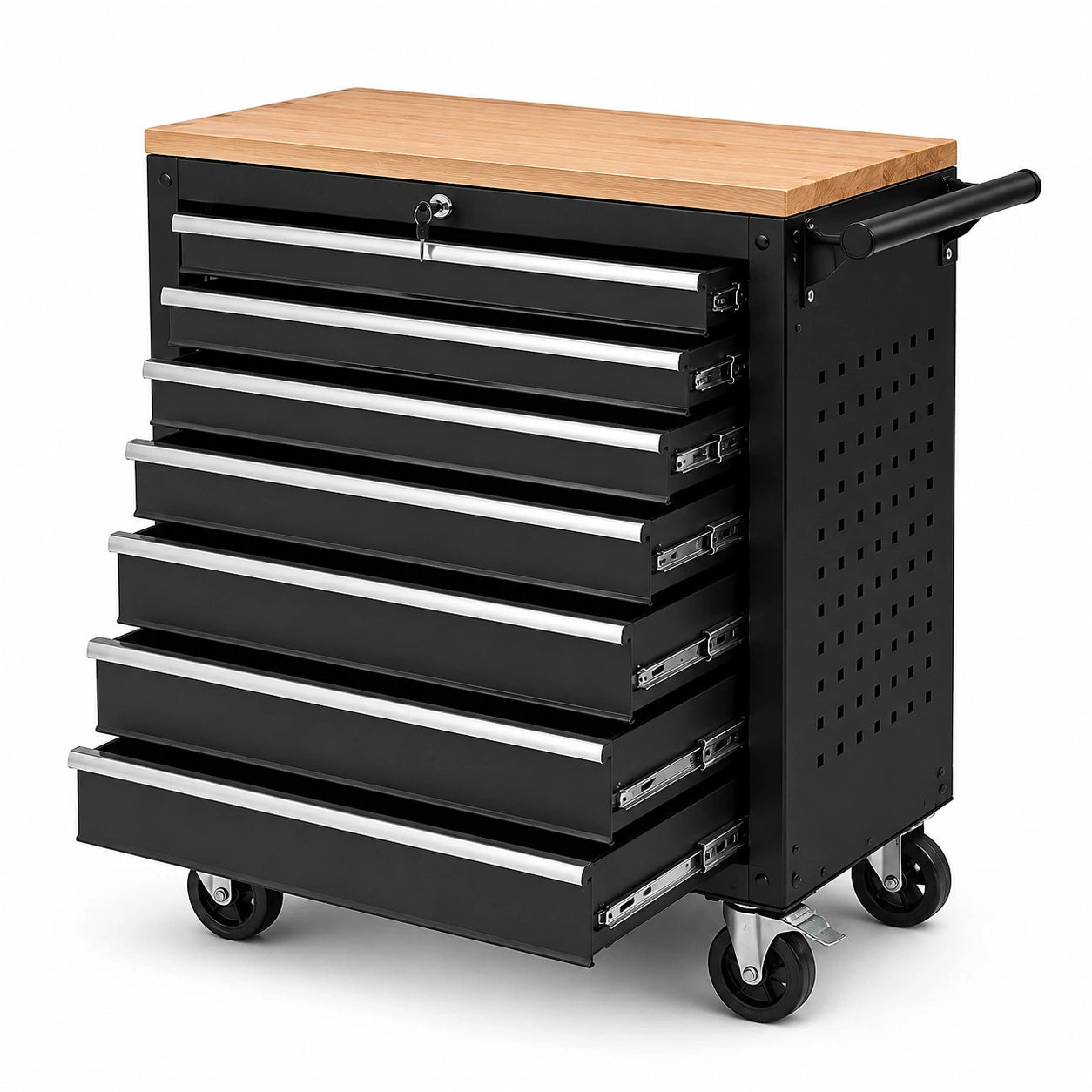 Chariot à outils en métal noir avec plateau stratifié 85cm