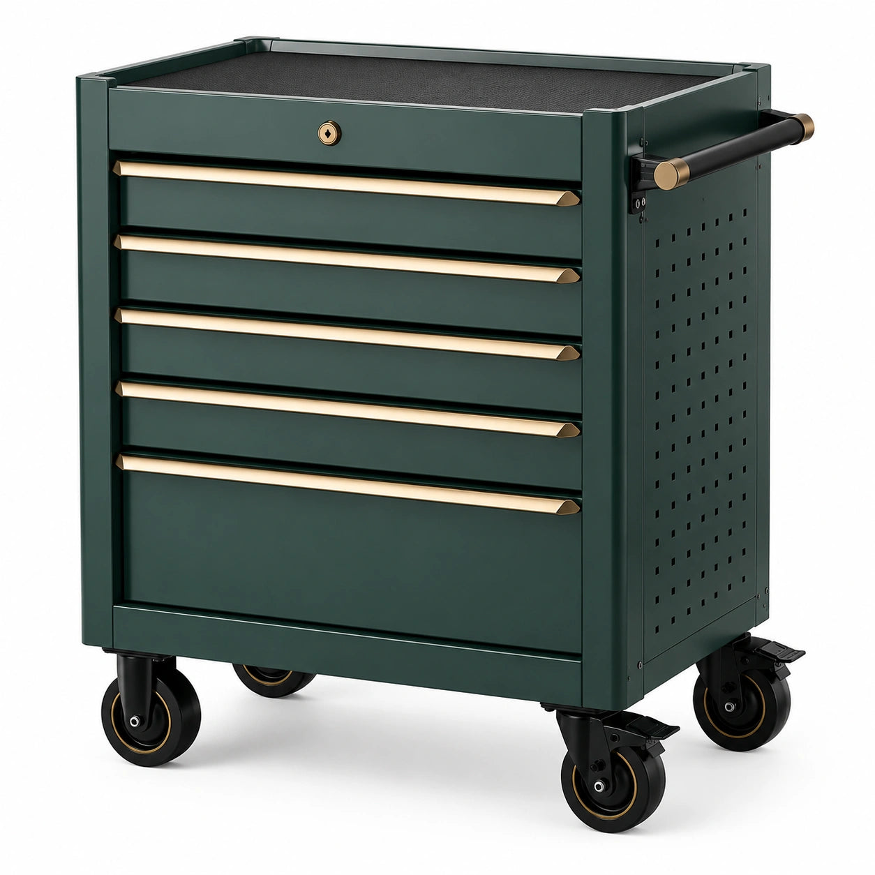 Chariot à outils à roulettes avec 5 tiroirs en acier vert foncé