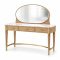 Coiffeuse en bois avec miroir ovale et plateau en marbre