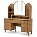 Coiffeuse en bois clair avec miroir ovale et tiroirs