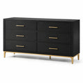 Commode en bois avec 6 tiroirs et détails en métal doré