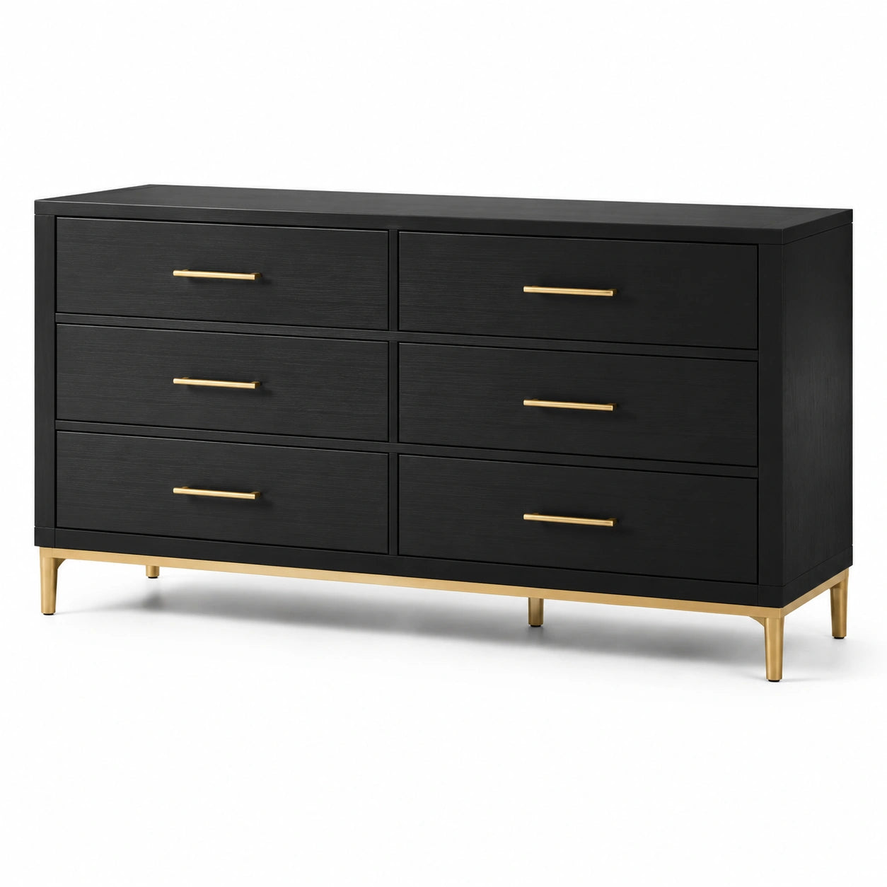 Commode en bois avec 6 tiroirs et détails en métal doré