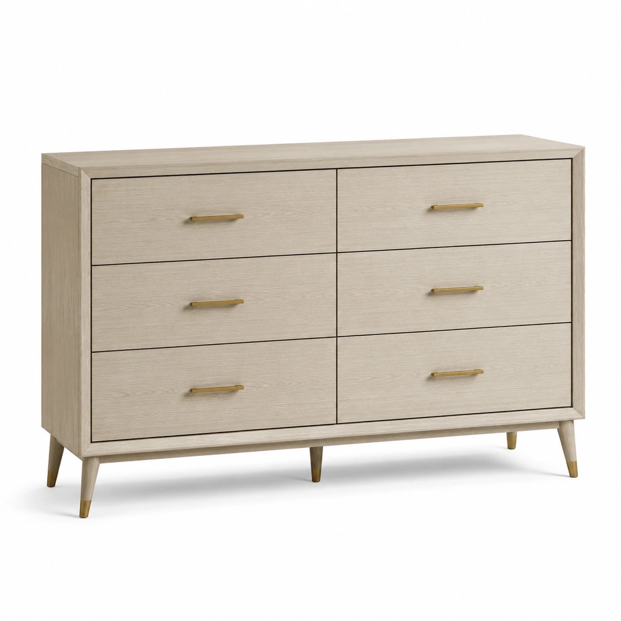 Commode en bois de chêne clair avec poignées en laiton