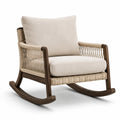 Fauteuil à bascule en bois et rotin avec coussin en lin beige