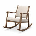 Fauteuil à bascule en bois et lin beige 70x95x100cm