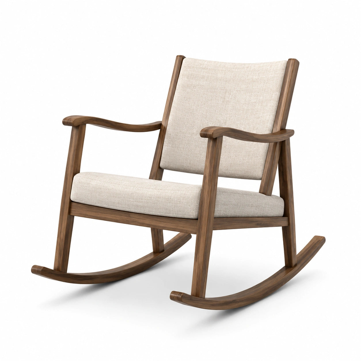 Fauteuil à bascule en bois et lin beige 70x95x100cm